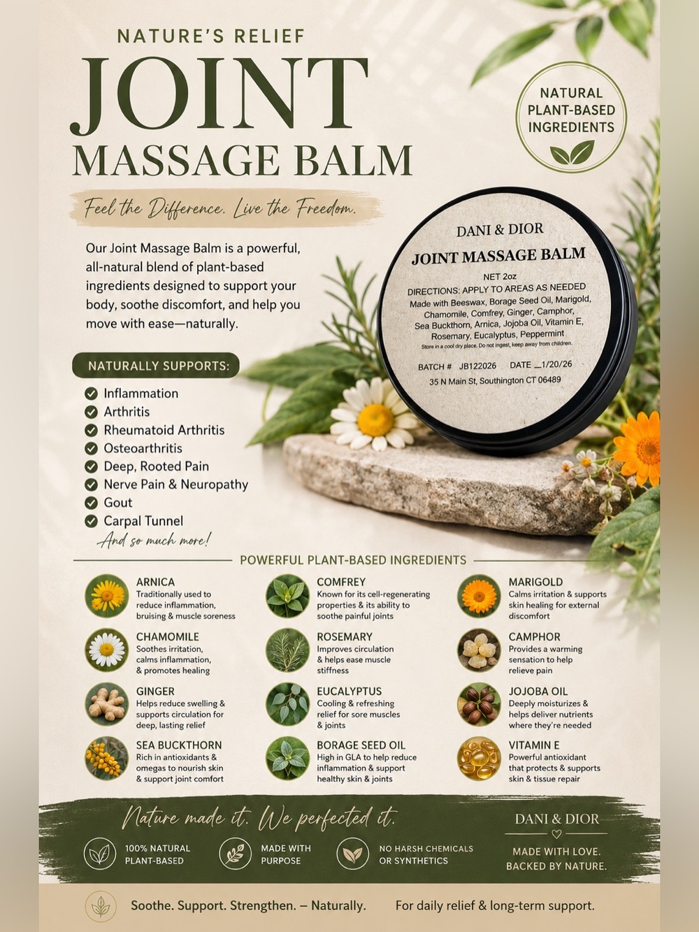 Joint Massage Balm 2oz Homemade All Natural - Picture 2 of 2